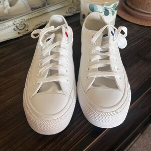 Converse White Sneakers with Red and Blue Accents